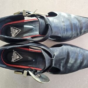 John Fluevog Articulate Mary Jane Heels Black Leather Pointed Toe